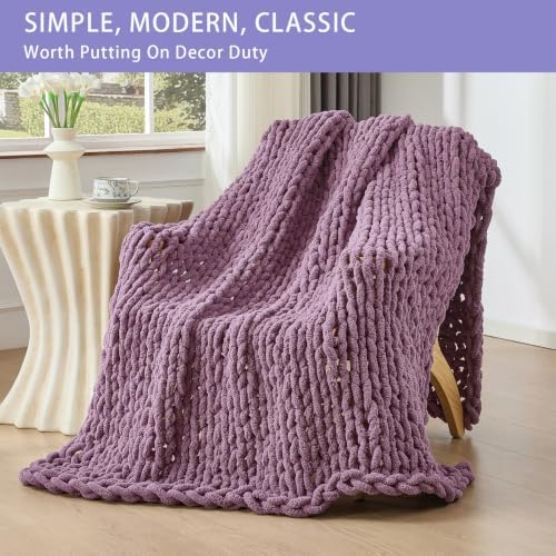 Bigacogo Chunky Knit Throw Blanket for Couch, 51x63 inches, Winter Grape - Image 3
