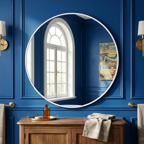 HARRITPURE 24 Inch Round Mirror White Circle Bathroom Mirror by HARRITPUREHome