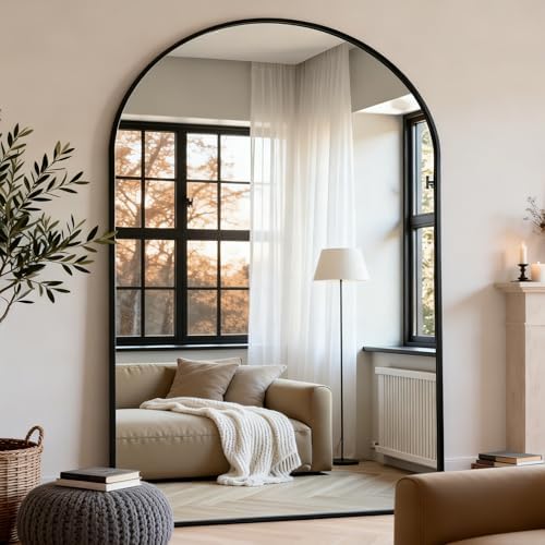 Dewfig Arched Full Length Mirror, 90"x46" Large Floor Mirror, Black - Image 3