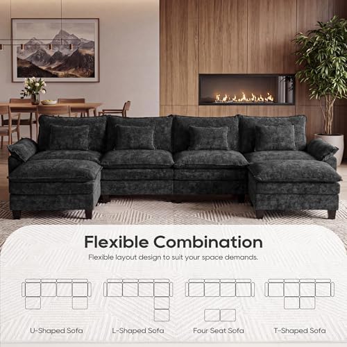 URRED Oversized Modular Sectional Sofa，Black：157" U Shaped - Image 4