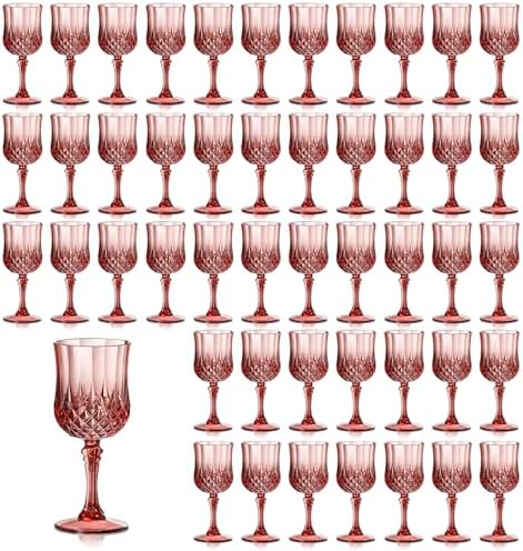 XUWAIDSGN 48 Pcs 7oz Plastic Vintage Wine Glasses Drinking Glasses Unbreakable Wedding Glassware Crystal Water Goblets Reusable Drinkware Vintage Champagne Flutes (48, Rose Gold) by XUWAIDSGN
