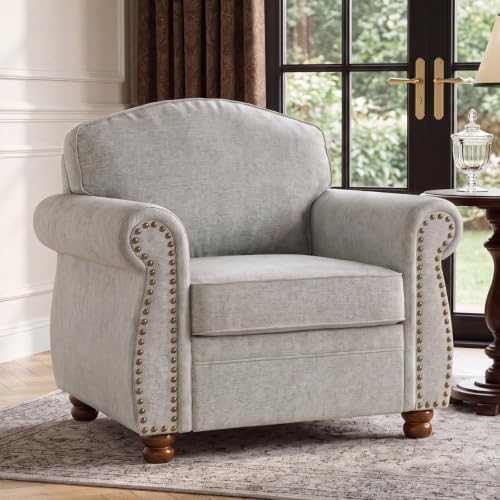 Traditional Oversized Accent Reading Chair, 41.3", Chenille, Light Oatmeal by LANDASSYHOME