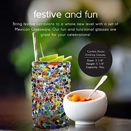 Confetti Rocks 14 oz Drinking Glasses (set of 6) Mexican Handmade Multicolor Glassware, Recycled Glass, Lead-free, Toxin-Free (Drinking) - Image 2