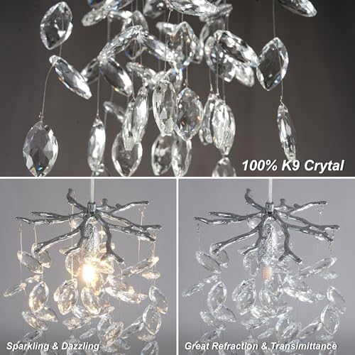 YUYI 8.3" Crystal Pendant Light for Kitchen Island, Modern Silver Tree Branch Chandelier, Luxury Round K9 Crystal Raindrop Pendant Light Fixture for Dining Room, Living Room, Bedroom, Foyer, Entryway - Image 7