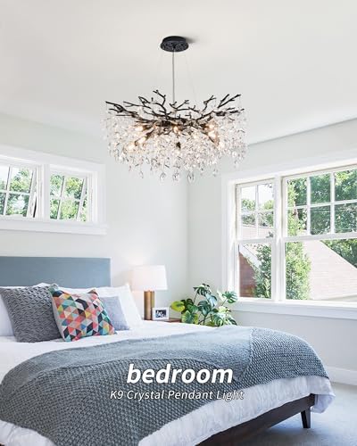 Modern Tree Branch Crystal Chandelier Luxury Black Crystal Pendant Lighting 30" Contemporary 10-Light Chandeliers for Dining Room Kitchen Bedroom Living Room - Image 6