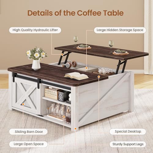 SEDETA 31.5" Lift Top Coffee Table with Storage, Square Coffee Tables for Living Room, Farmhouse Coffee Table with Large Hidden Storage Compartment and Adjustable Shelves, Vintage White - Image 3