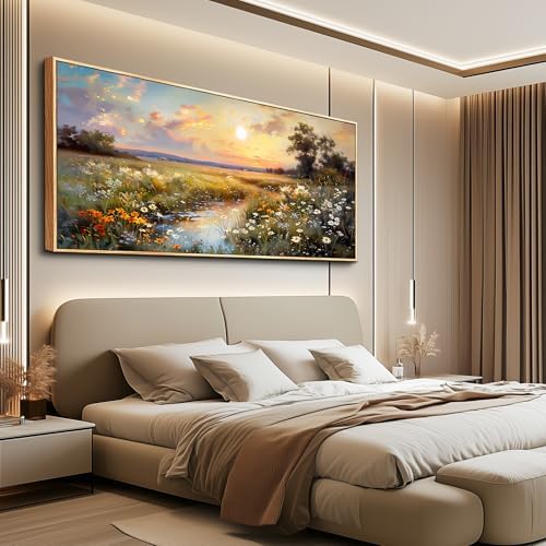 hyidecorart Large Framed Wall Art, Landscape Wall Art, Nature Wall Decor, Wildflowers Scenery Painting Prints, French Country Pictures for Living Room Bedroom Modern Farmhouse Decorations 32x72 In - Image 3