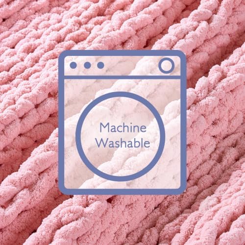 Bigacogo Chunky Knit Throw Blanket for Couch, 40x60 inches, Blush Pink - Image 7
