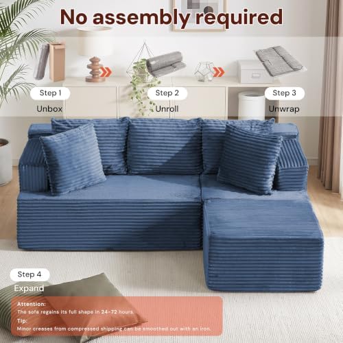 Korser Boneless Couches for Living Room, Cloud Couch Sectional with Ottoman, L-Shaped Sofa with Fluffy Comfy Corduroy Deep Seat, Bedroom, Apartment, No Assembly Required - Image 6