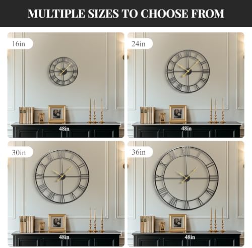 Cuspin 36 Inch Large Wall Clock for Living Room Decor, Black Roman Numeral - Image 5