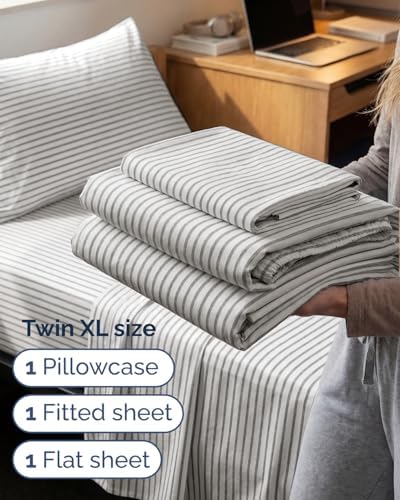 Twin XL Size 3 Piece Sheet Set - Breathable & Cooling Sheets - Grey Stripes - Image 3