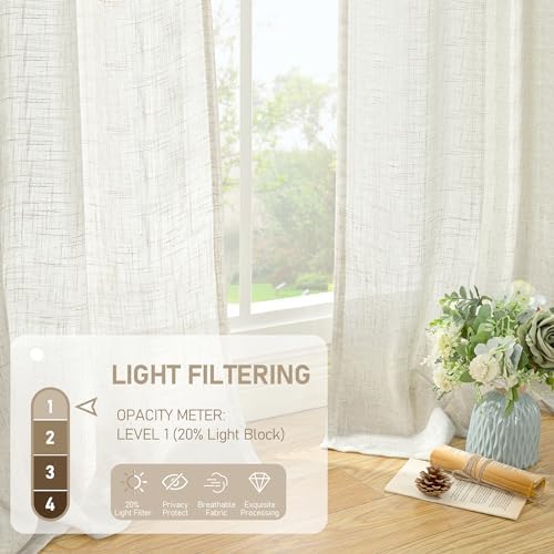 LAMIT 108 inch Semi Sheer Linen Curtains for Living Room Bedroom 2 Panels - Image 4