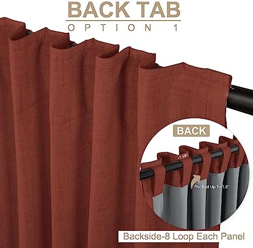Faux Linen Total Blackout Curtains for Bedroom 72 Inches Long, Terracotta - Image 3