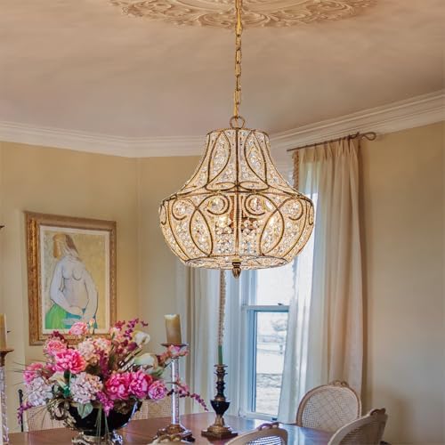 4-Light Antique Gold Gourd Beaded Chandelier, 13" Vintage Crystal Pendant Lighting Fixture for Dining Room, Living Room, Kitchen Island, Bedroom - Image 2