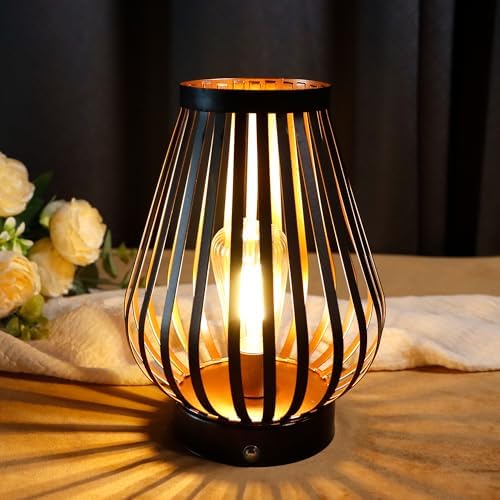 JHY DESIGN Dimmable Touch Bedside Table Lamp 8.5''H Rechargeable Battery Powered Lamp with LED Edison Style Bulb Cordless Accent Lamp for Weddings Parties Patio Events for Indoors Outdoors by JHYDESIGN