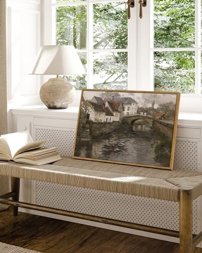 InSimSea Framed Canvas Wall Art Vintage Decor, Landscape Wall Art, Riverside Small Town Large Canvas Prints Home Decor, Rustic Farmhouse Wall Decor for Bedroom Living Room, 16"x24" - Image 3
