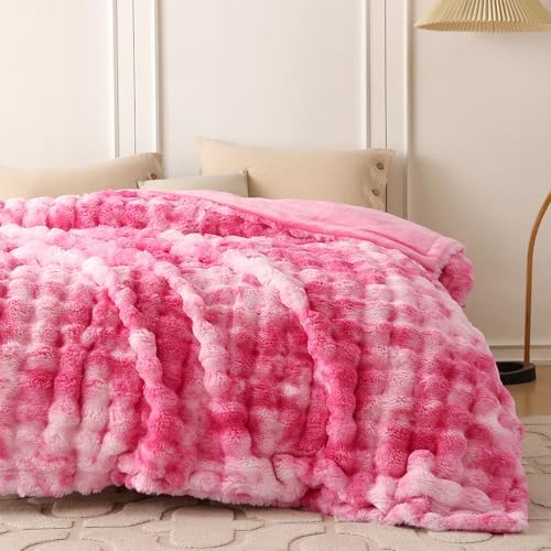 COOVA Soft Bubble Faux Fur Throw Blanket, 50"x60", Tie-dye Pink - Image 4