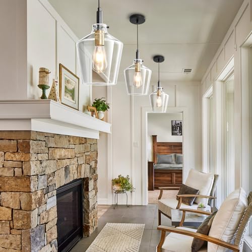 Glass Pendant Lighting for Kitchen Island 1 Pack Black Gold Clear 8 Inch - Image 3