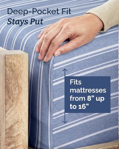 Twin XL 3 Piece Sheet Set - College Dorm Room Essentials - Blue Stripes - Image 4