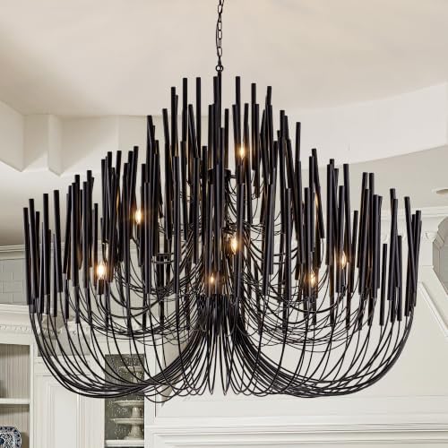 TOCHIC Modern Farmhouse Chandelier for Dining Room 57", Large Vintage Black Wood Chandeliers Light for Living Room, Rustic Pendant Lighting Fixture Ceiling Hanging for Foyer Bedroom Entryway by TochicLightingEnjoytheDifference
