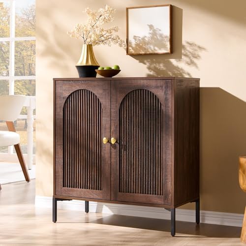 IFGET 34" Tall Modern Arched Sideboard Buffet Cabinet with Storage, Brown by IFGETEnrichYourLivingSpace