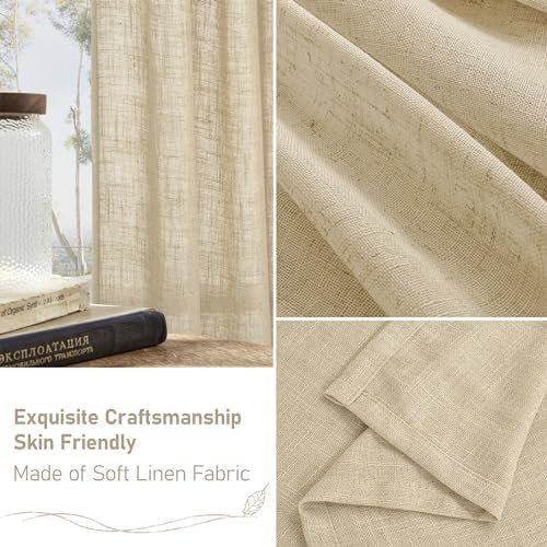 LAMIT 30 Inch Cafe Linen Curtains for Kitchen Window Over Silk 2 Panels - Image 6