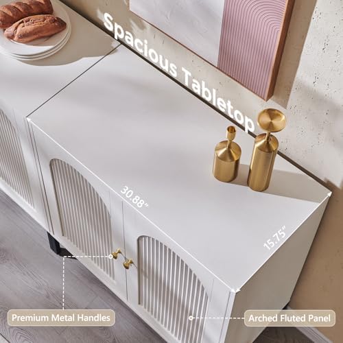 IFGET 92.63" W Modern Arched Sideboard Buffet Cabinet with Storage, White - Image 5