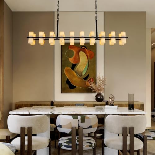 Alabaster Round Chandelier, Natural Spanish Stone Texture Chandeliers,Round Chandeliers for Dining Room Small Chandelier Light Fixture for Kitchen Living Room Foyer Entryway Hallway (Brass) - Image 7