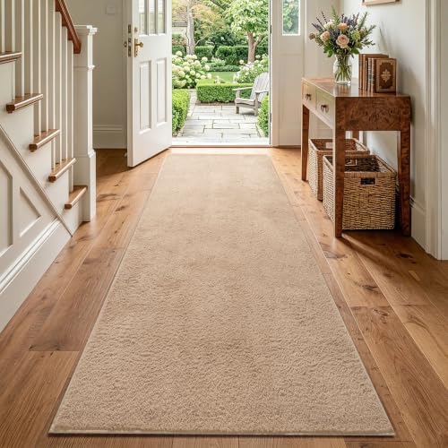 2x6 Beige Solid Runner Rug Washable Non-Slip for Kitchen Hallway Bathroom - Image 2