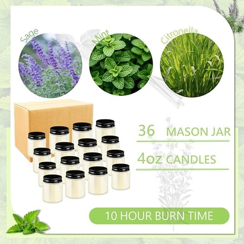 ACITHGL 36 Pcs 4oz Mini Mason Jar Candles Small Scented Candles Bulk Aromatherapy Ideal Souvenir Favors for Wedding Birthday Party (Sage, Mint, Citronella, Black) - Image 3