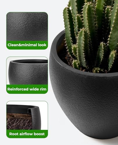 homenote 14.5/12/9.7 Inch Large Plastic Flower Pots with Drainage (3 Pcs) - Image 7