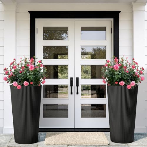 24" Tall Round Planters for Outdoor Plants Fluted Finishes - Black - Image 7