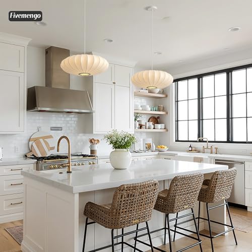 20in Lantern Pendant Light Bubble Saucer, White Imitation Silk - Image 4