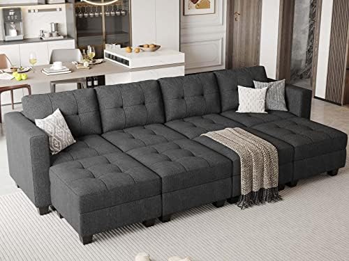 Belffin Storage Modular Sleeper Sofa Sectional Couch with Wide Chaises Convertible Sectional Sofa Bed Modular Sleeper Couch Bed Dark Grey - Image 4