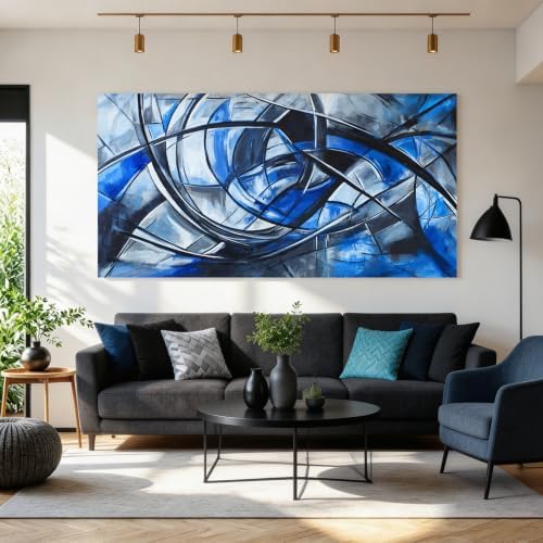 Abstract Wall Art Decor Modern Wall Art Pictures for Living Room Abstract Canvas Art Wall Decor Large Blue Wall Art Prints Artwork for Walls Black and White Wall Art Decor Home Office Decor 24" X 48" - Image 5