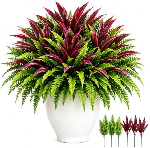 2027 New UV-Resistant Artificial Fern & Red Dracaena Decorative Plants，3set by Unknown