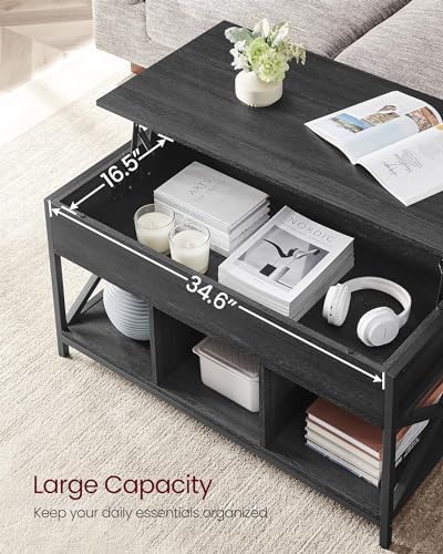 VASAGLE Lift Top Coffee Table with Storage Shelf, 3 Compartments - Image 6