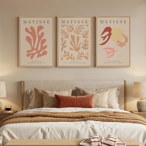 Large Framed Pink Abstract Matisse Canvas Wall Art for Living Room, 3 Piece - Image 3