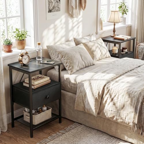 LOAKEKEL Night Stand, Small Nightstand with Charging Station - Image 2