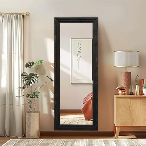 58x22in Full Length Mirror, 3-Tier Stepped Solid Wood Frame, Black - Image 6