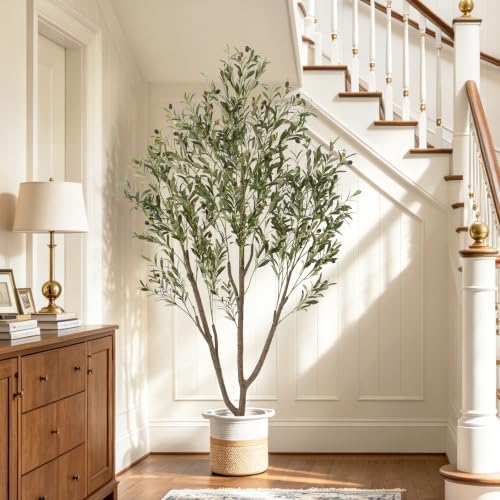 Olive Trees Artificial Indoor, 6FT Tall Faux Olive Tree with Planter & Basket, Artificial Plants with Natural Wood Trunk and Lifelike Fruits for Home Office Decor - Image 6