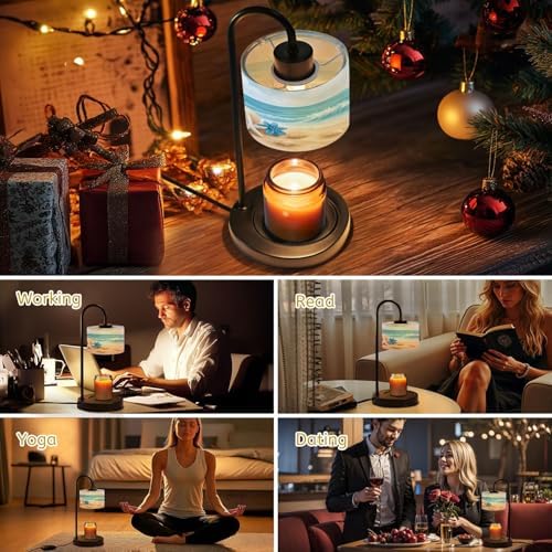 Candle Warmer Lamp with Timer Ocean Waves Sea Shells Starfish Coastal Beach Seashells Blue Flowers Dimmable Wax Warmer with 4 Bulbs for Jar Candles Women Birthday Gifts House Warming New Home Decor - Image 7