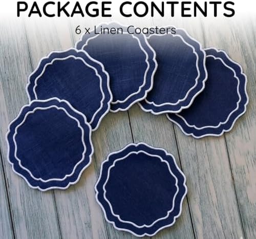 Linen Coasters for Drinks Set of 6, Navy - Image 2