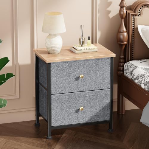 DUMOS Nightstand, Bedside Table for Bedroom, 2 Drawers Fabric Storage Chest - Image 4