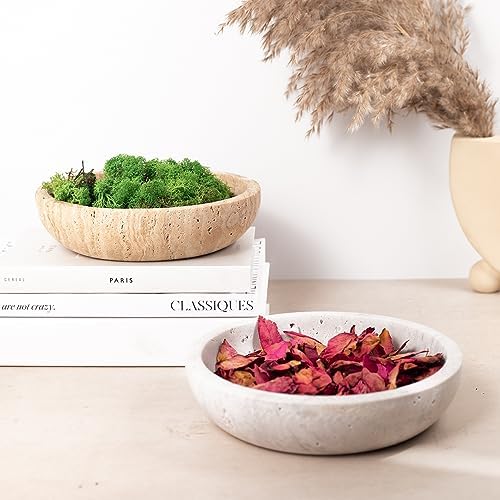 Shelf & Nook Travertine Decorative Bowls for Home Decor. Key Bowl for Entryway Table in a Choice of 5 Colors (White/Gray, Small) - Image 5