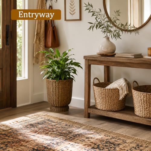 Rattan Planter, Woven Planter Basket for Plants Indoor Outdoor, Rattan Flower Pot, Decorative Plant Holder Basket for Garden Patio Boho Home Decor(Brown-Small:12.2" H x 10.24" W) - Image 3