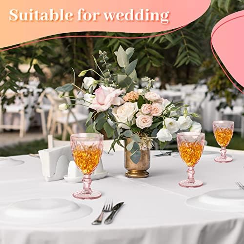 Yinder Glass Goblet Vintage Wine Goblet Embossed Glassware 10 oz Solid Color Glass Stemmed Cups for Iced Tea Beverage Soda Juice Water Liquor and Party Wedding Bars Restaurants(Pink,12 Pack) - Image 5