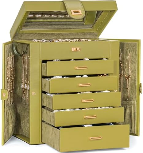 AKOZLIN 6-Tier Jewelry Box Organizer 5 Drawers Storage Medium Green by AKOZLIN
