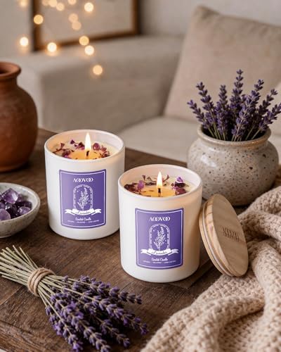 AOOVOO Lavender Scented Candle Set 2 Pack - Aromatherapy Candle with Crystals Inside, 20oz Soy Candles for Home Scented, Birthday Gifts Mothers Day Candle for Women Mom - Image 5