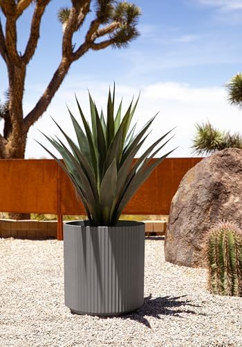 Veradek Mason Series Demi Planter - Large Round Planter for Indoor or Outdoor Patio/Balcony | Made from Plastic & Concrete with Drainage Holes | Modern Décor for Flowers, Trees, Tall Plants - Image 6